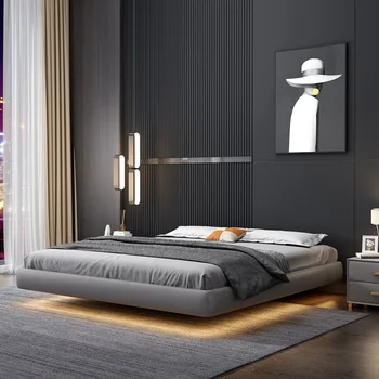 Италианската минималистичная кожена индукционная лампа с плаваща легло, лампа, от телешка кожа, екстравагантен обикновена лампа без глава, мрежова знаменитост