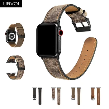 Каишка URVOI за apple watch серия 7 6 SE 5 4 3 2 1 кожени въжета за iwatch с черна катарама от мека и удобна телешка кожа 41 45 мм