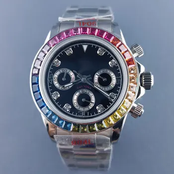кутия за часовници с хронограф VK63 39,5 мм, от неръждаема стомана 316L, кристал, сребърен пръстен с дъга, водоустойчив корпус, механизъм vk63