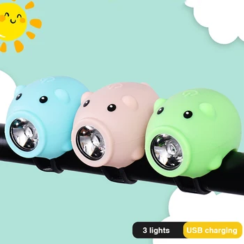 Лампа на кормилото на детския велосипед, 3 режима на осветление, cartoony прасе, USB батерия, водоустойчива аксесоари за балансиране, украса кола