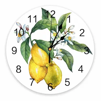 Лимонови цветове, бели декоративни кръгли стенни часовници, дизайн с арабски цифри, не тикающие стенни часовници са в голям размер за спални, баня
