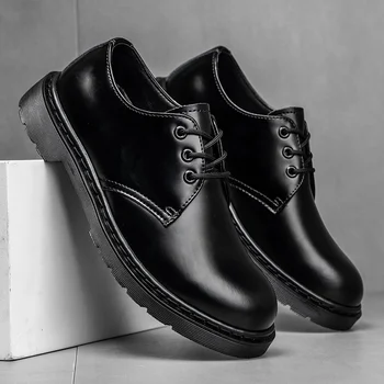 Луксозна марка мъжки работна обувки за мъже, кожа, висока, черна, градинска, износостойкая, ежедневни обувки, модни мъжки oxfords на платформа, обувки