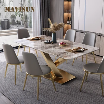 Луксозна мраморна маса за хранене със столове в модерен стил