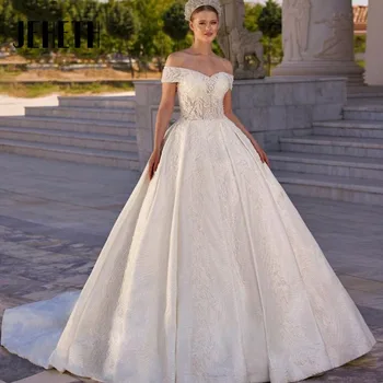 Луксозни сватбени рокли JEHETH в стил сладко момиче 2023, винтажное сватбена рокля трапецовидна форма с открити рамене, дантелено рокля на принцеса, Vestido De Noiva