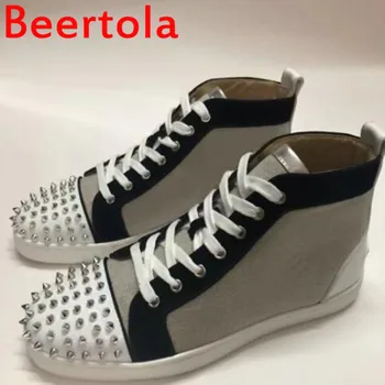 Марка Beertola/ тъканни кожени лоферы с високо берцем, мъжки ежедневни обувки с шипове, мъжки маратонки на равна подметка, многоцветни маратонки за отдих, голям размер