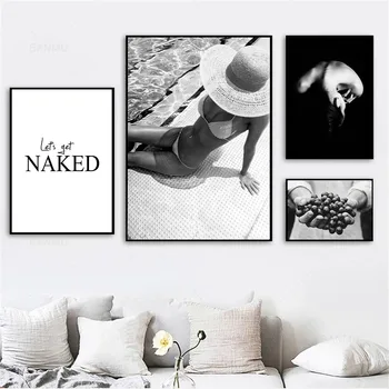 Модерен Секси жена, с монтиран на стената художествен плакат, постер с балетна момиче, Черно-Бели цитати, Живопис върху платно, съвременна живопис, Интериор за хол