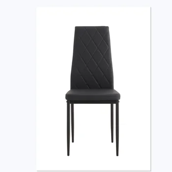 Модерна минималистична трапезария стол от огнеупорни метални тръби с покритие на кожата, ресторант домашен стол за конференция, Комплект от 6 черни