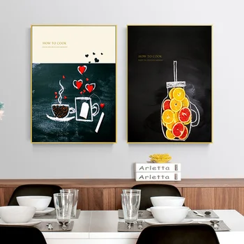 Модерна ресторанная кухня, Кафе, Плодове, лимон Плакати и отпечатъци върху платно в скандинавски стил за домашен интериор дневна