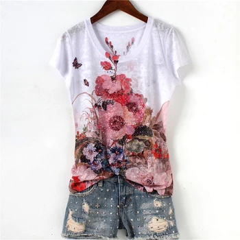 Модни гореща сверлящая цвете тениска с двойно принтом, дамски Лятна тениска 2022, Женска тениска с кръгло деколте и къс ръкав, Потници