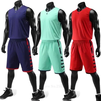 Мъжки евтини баскетболни потници за колеж, комплект униформи, празни дишащи сухи бързи баскетболни тениски + шорти, костюми голям размер за поръчка