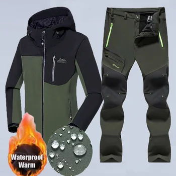 Мъжки зимен спортен костюм за къмпинг, туризъм, катерене, ски, костюм за лов на риба, водоустойчива мека черупка, топли улични сака, панталони, панталони