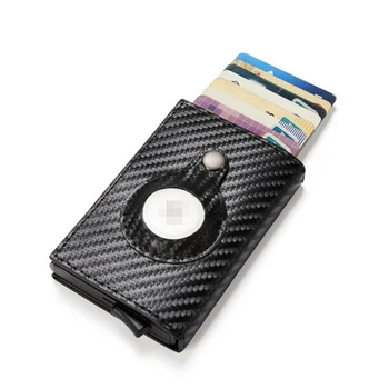 Мъжки магнитен портфейл от въглеродни влакна с автоматично изскачащ еластична футляром за карти, RFID Метален банкова притежателя на кредитната ID-карта за Airtags