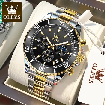 Мъжки часовник OLEVS, луксозни мъжки кварцов часовник от неръждаема стомана, спортни водоустойчив ръчен часовник с хронограф дата, мъжки часовник