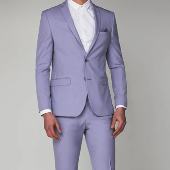 Направен по поръчка Модни светло лилави мъжки костюми, оборудвана смокинг на младоженеца за булчински рокли, плажно парти, мъжки дрехи (яке + панталон)