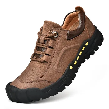 Нова мъжки ежедневни обувки от телешка кожа с горния слой, износостойкая нескользящая градинска обувки, мъжки маратонки Sapatos Masculinos Zapatos Hombre