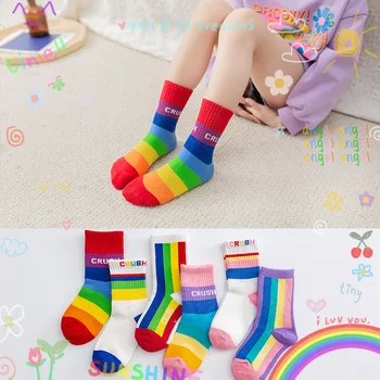 Нови зимни чорапи, детски преливащи детски лични писма, детски цветни чорапи sokken, памучни чорапи за деца, chausette