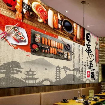 Носталгично ретро на фона на японската кухня, суши, стенни боядисване, тапети, 3D суши-бар, изискан ресторант, тапети тапети, 3D