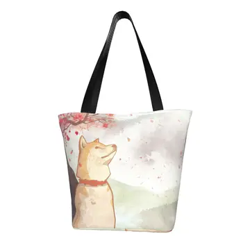Обичай пазарски чанти от платното за кучета Shiba-Ин, Дамски Чанти за преработка на хранителни стоки, Японската Сакура, Сакура е в Разцвет Сакуры, чанти за пазаруване