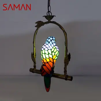 Окачен лампа SAMAN Тифани Parrot led ретро творчески стъклена окачена лампа за дома Балкон кабинет полилей за преминаване на