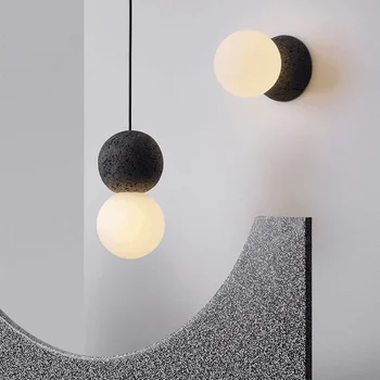 Окачен лампа в скандинавски стил и в стил ретро с двойно топка, модерен стъкло и цимент глобус с рисувани тавана лампа, творчески led окачен лампа