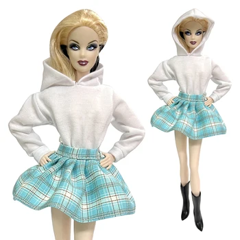 Официален NK, 2 броя, изискан куклен облекло за пикник с бял топ + сладка къса пола за студентски партита За Кукли Барби 1/6
