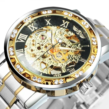 ПОБЕДИТЕЛЯТ, прозрачни часовници с виртуален скелет за мъже, механични ръчни часовници, часовници с диаманти, мъжки луксозен часовник с каишка от неръждаема стомана, Унисекс