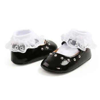 Пролет-есен обувки за бебешки легла, 2 бр./компл., скъпа обувки на принцесата на мека подметка за момиченца + чорапи, комплекти за деца 0-18 м