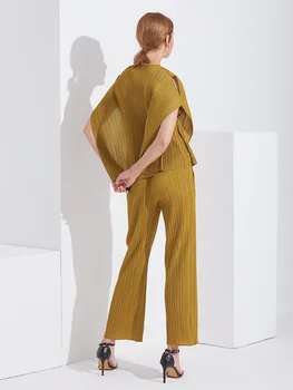 Пролет-лято есенни дамски ежедневни елегантни дамски дизайнерски панталон Miyake, свободни преки плисирани панталони, Панталони с висока талия, В Присъствието на 4001