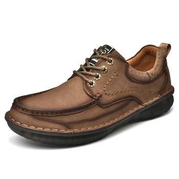 Пролетно мъжки обувки от естествена кожа, марка есенна мъжки ежедневни кожени обувки Големи размери, улични oxfords дантела, мъжки мокасини върху плоска подметка