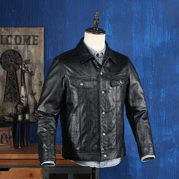 Пролетно яке от телешка кожа 2022, мъжки однобортные качествени кожени якета Qenuine, мотоциклетное черно японското ретро ежедневно мъжко палто