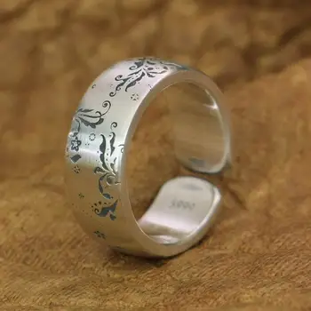 Пръстен с цвете от сребро 999 проба Ширина 8 mm, външен размер на пръстен за влюбени 9Y027