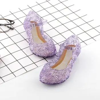 Сандали с кристали, желейные обувки на принцесата на висок ток, обувки принцеси за момичета, детски обувки за cosplay, денс парти
