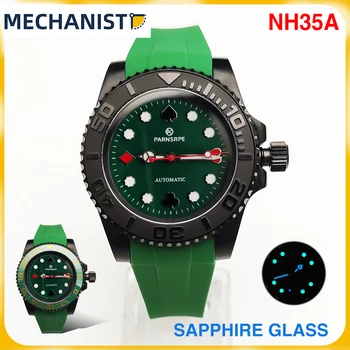 Стилни мъжки автоматично механичен часовник със сапфир стъкло, японски механизъм NH35, силиконов дишащ каишка и стилен циферблат в стила на покер