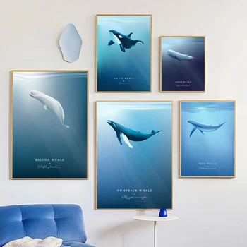 Съвременните морски живот, гърбатите китове, плакати с косатками, живопис върху платно, стенни картина с изображение на океанските животни за дома в Рим