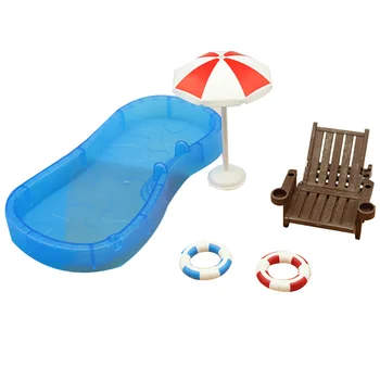 Уважаеми мини бижу за плуване Имитация на басейна Пръстен за плуване, Плажен стол Набор от Детски играчки за игри Декорация на Дома
