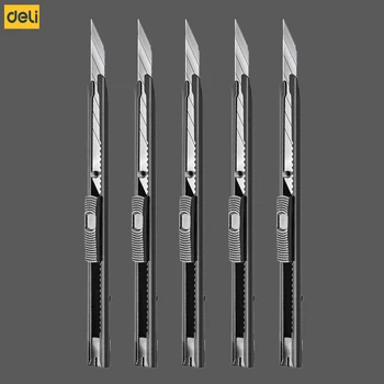 Универсален нож Deli 9 мм с ножове от високо стомана за рязане на хартия, килим, картон под остър ъгъл от 30 градуса, самостоятелно блокиране