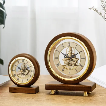Часовници от масивно орехово дърво Модерни прости настолни часовници хол Домашен маса с махало Настолни нощни часове