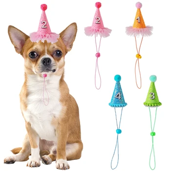 Шапка за рождения ден на кучета, шапка за рожден ден за домашни любимци, Аксесоари за домашни любимци, малки средни големи кучета, регулируеми шапки за декорация на рождения ден на домашен любимец